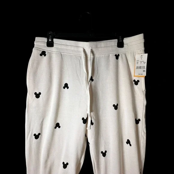Disney Mickey Mouse All Over Print Jogger Sweatpants Cream Womens Size L - Picture 3 of 7